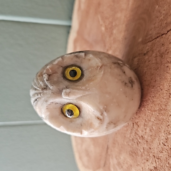 Vintage Alabaster Carved Owl Figurine - Picture 2 of 8